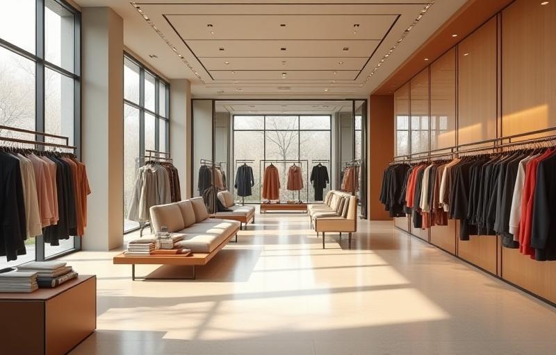 Stylish interior view of Aura Apparel's headquarters or showroom.