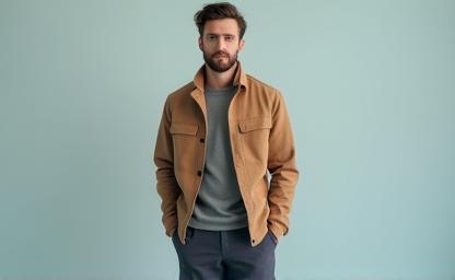 Man wearing modern outfit from Aura Apparel.