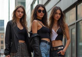 Models showcasing edgy urban outfits from Aura Apparel.